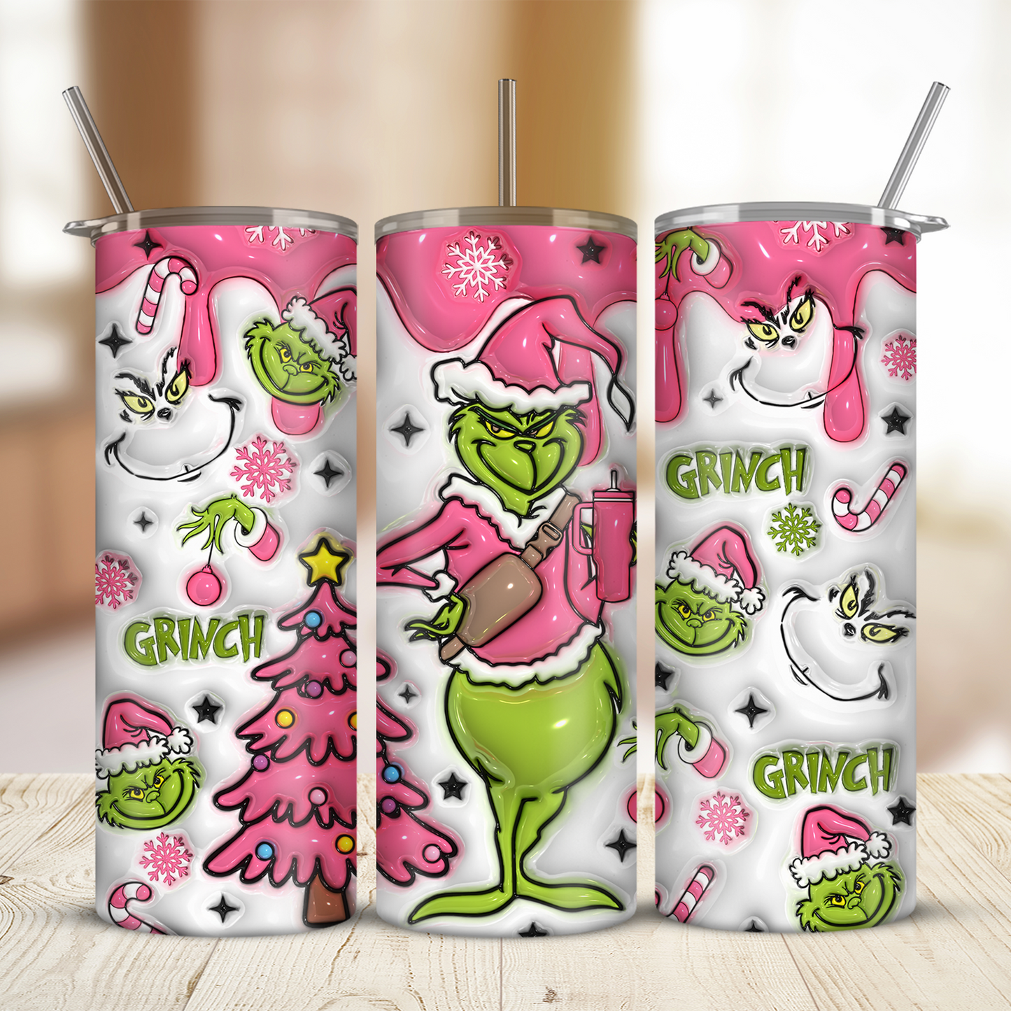 Grinch Pink Christmas 20oz Skinny Tumbler