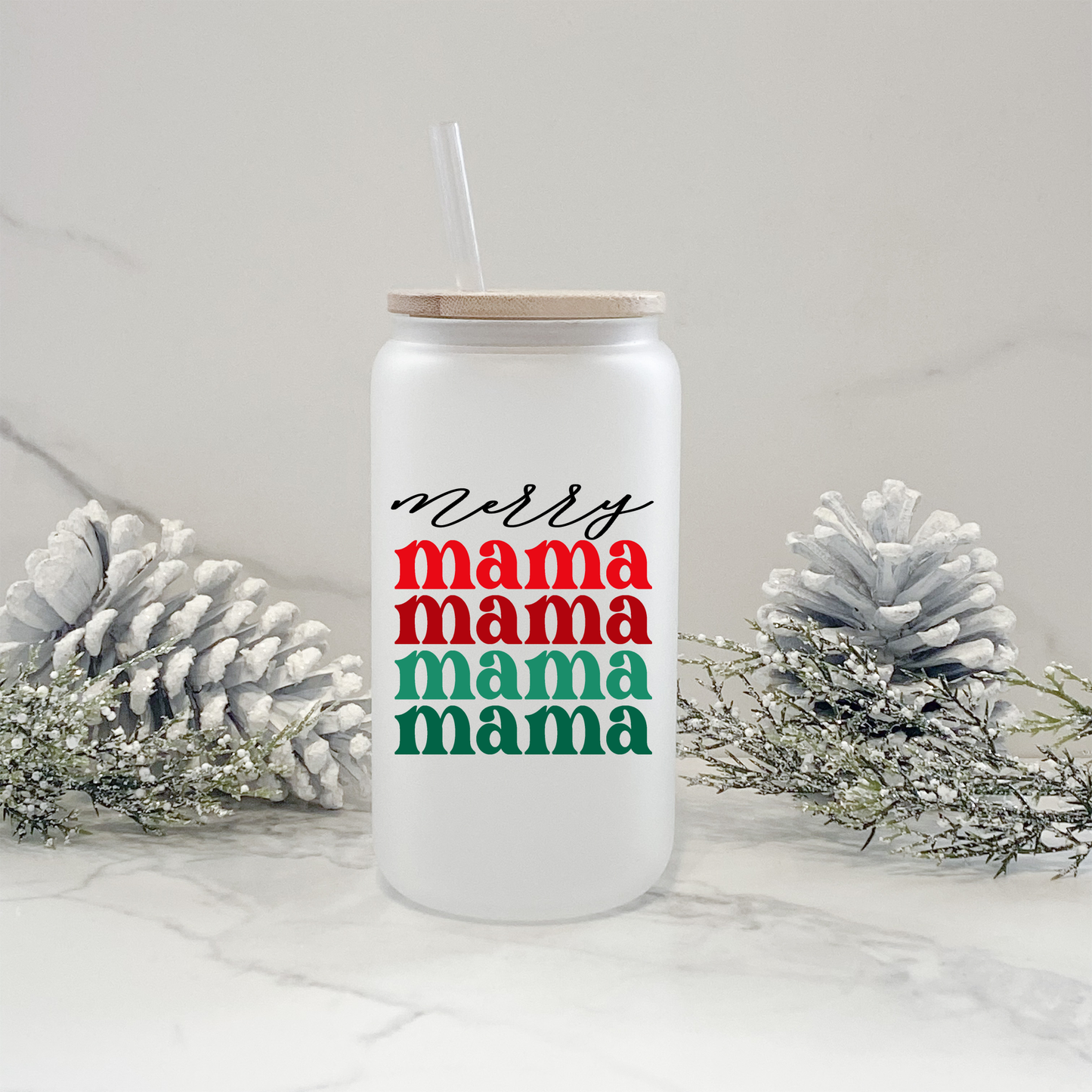 Merry Mama Frosted Can Glass