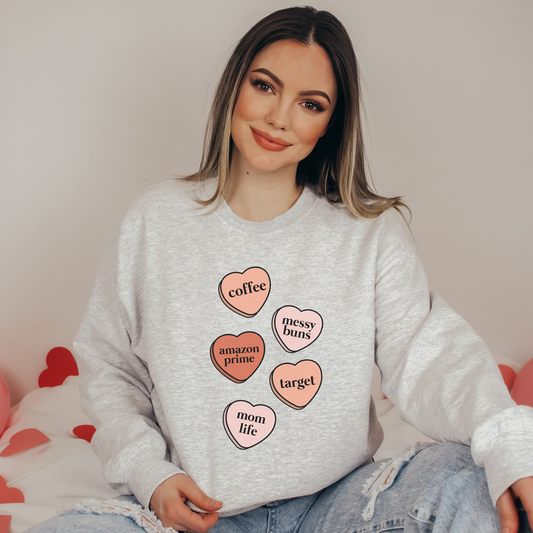 Mom Things Candy Hearts Crewneck