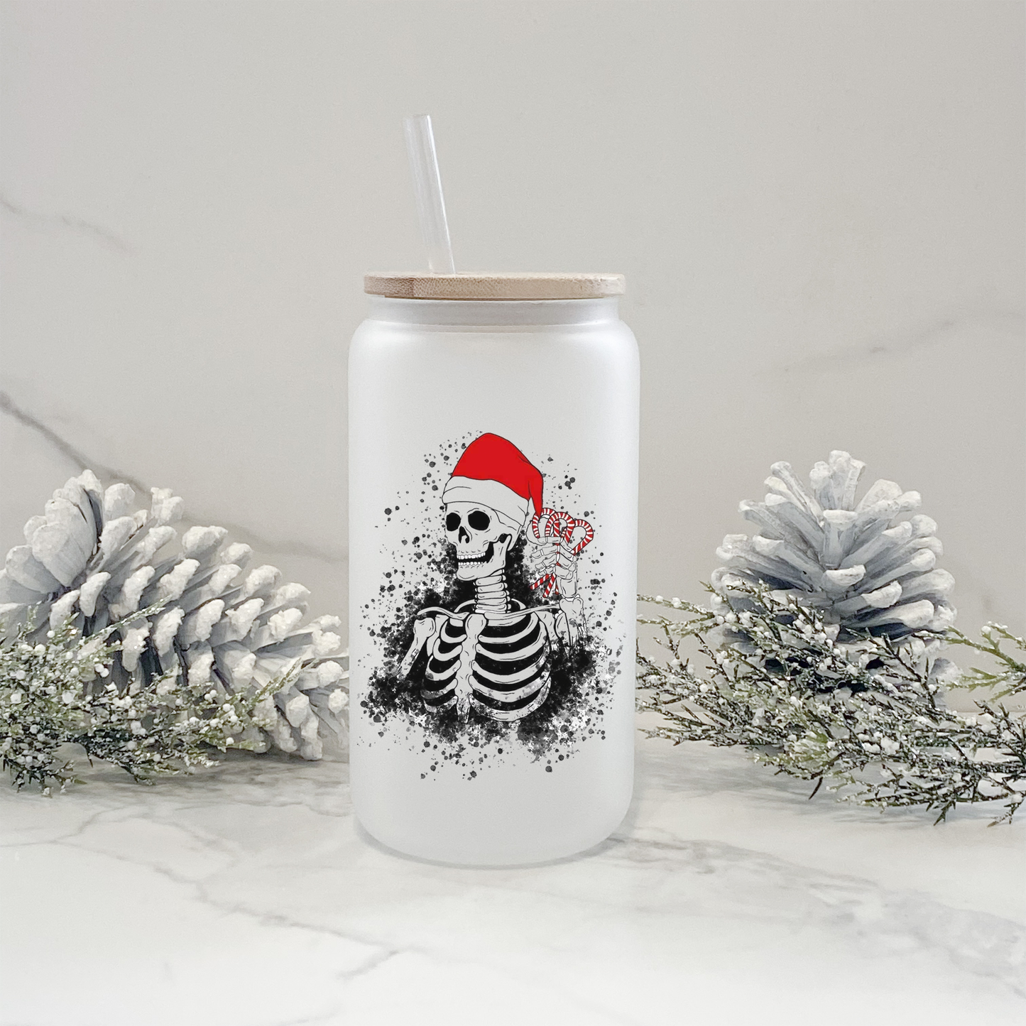 Christmas Skeleton Frosted Can Glass