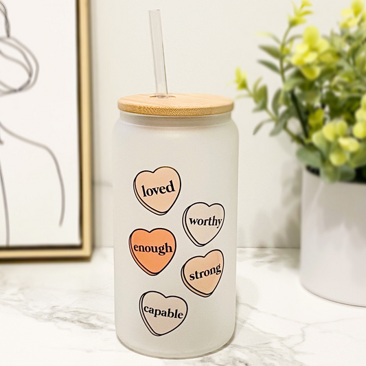 Self Love Affirmations Frosted Can Glass